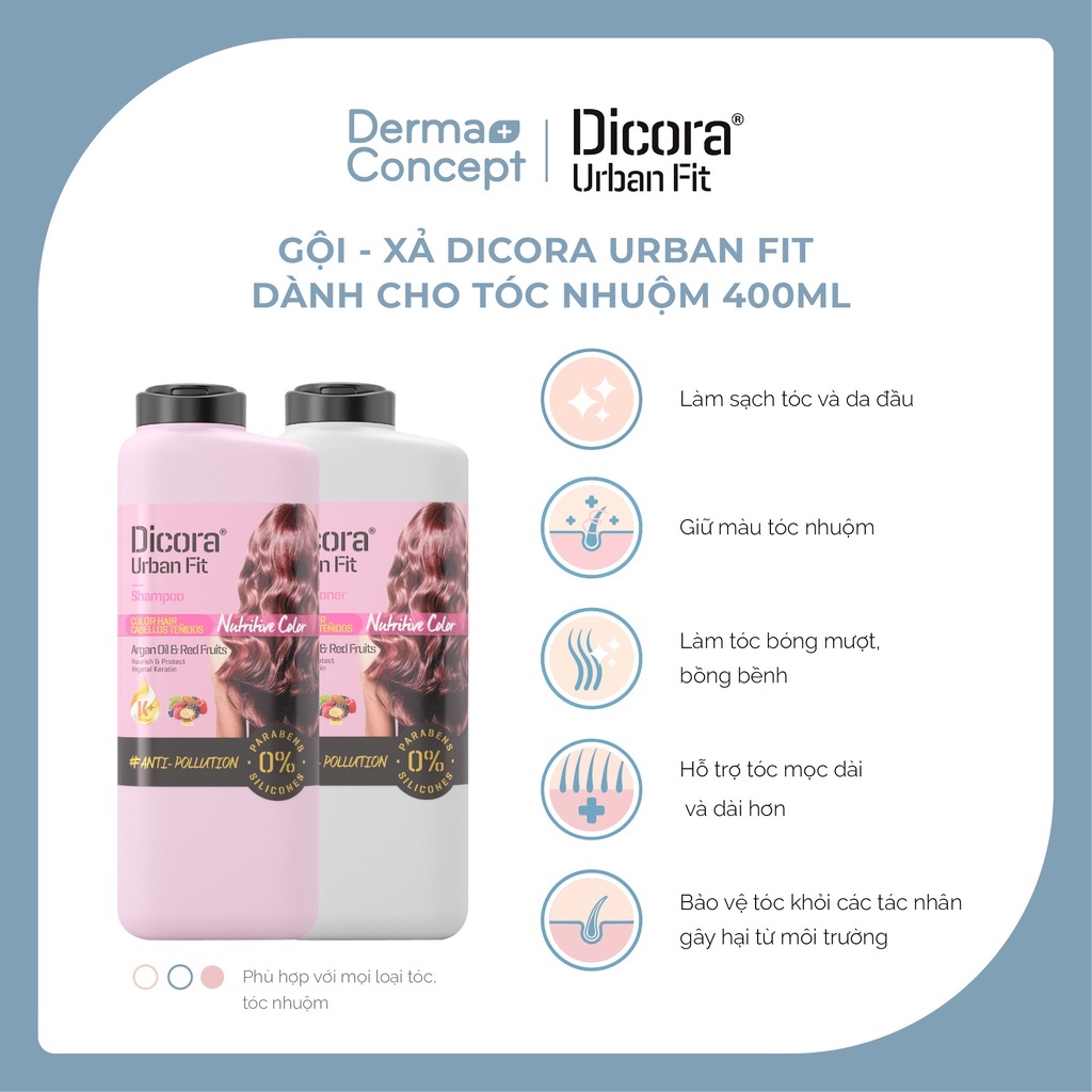 Dầu Gội Xả Dicora Urban Fit chiết xuất tinh dầu Argan dành cho tóc nhuộm - 400ml [NHẬP KHẨU CHÍNH HÃNG 100%]