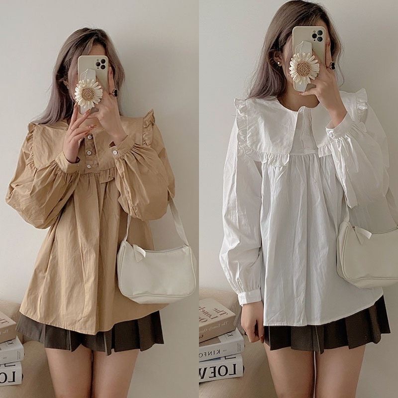 [XẢ KHO] Áo sơ mi nữ form rộng phối cổ bèo trẻ trung chất đũi mát mùa hè - PANOSI - Mã A259