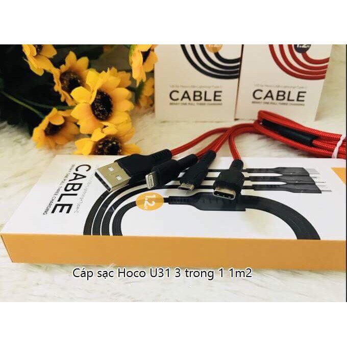 ( 3in1 ) Cáp Sạc HOCO U31 - 3 Đầu (Lightning/Micro/Type-C) ✓ Dây Dù ✓ Siêu Bền ✓ Chính Hãng