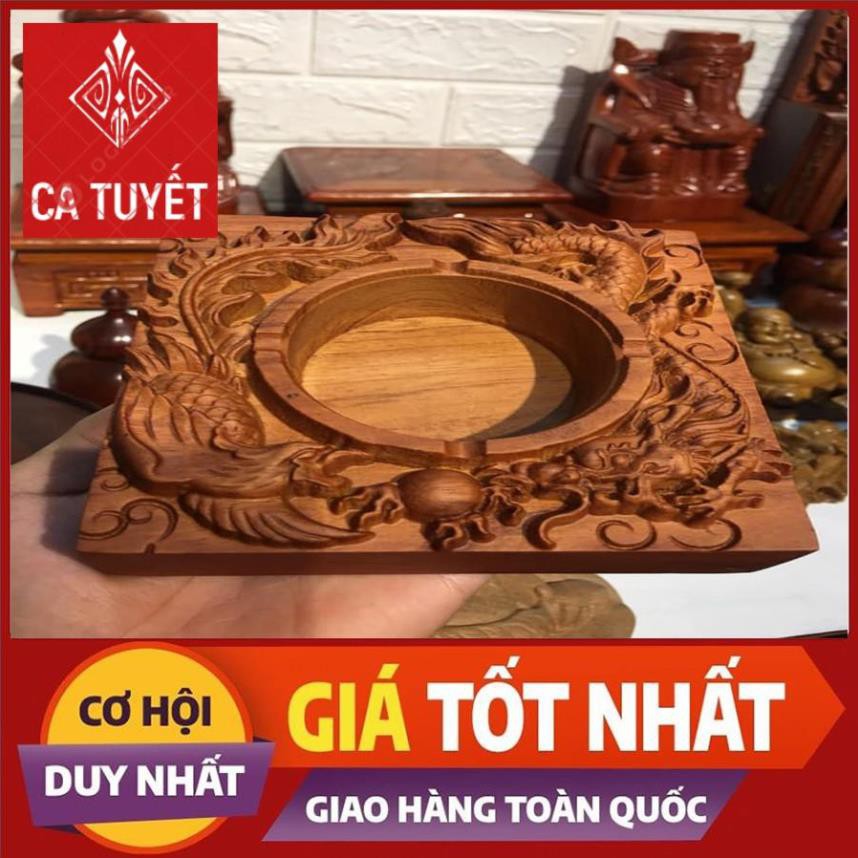 Gạt Tàn Thuốc Dài Hình Vuông Bằng Gỗ Hương Trạm Khắc Tinh Xảo