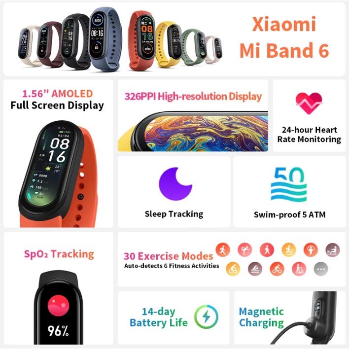 [Mã 154ELSALE2 giảm 7% đơn 300K] Vòng Tay Thông Minh Xiaomi Mi Band 6 - Bản nội địa Trung Quốc - Ngocvienstore