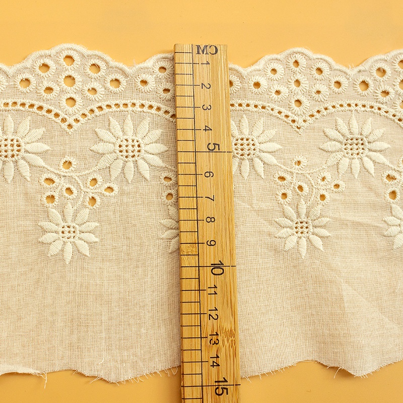 Vải Ren Cotton Dài 1M 14CM Thêu Họa Tiết Hoa Hướng Dương Dùng May Viền Trang Trí Nội Thất trang trí ren