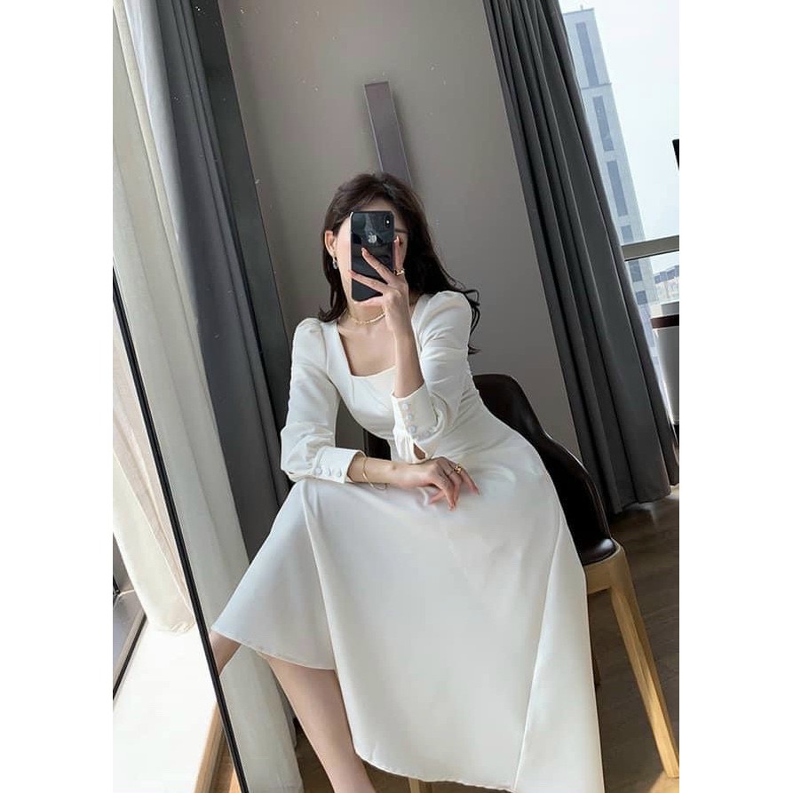 Đầm váy freesize cổ vuông tay dài 3 màu