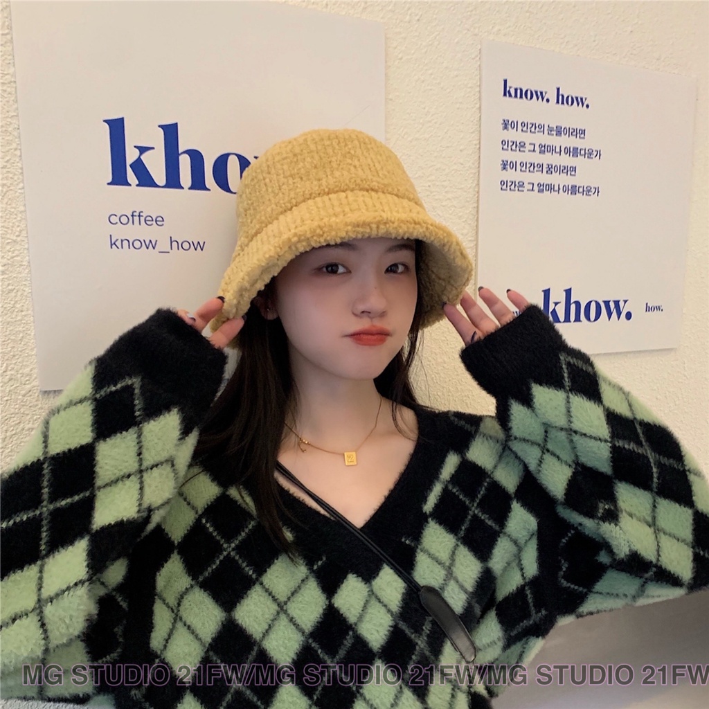 Mũ xô MG STUDIO bằng len lông cừu phong cách cơ bản với 4 màu
