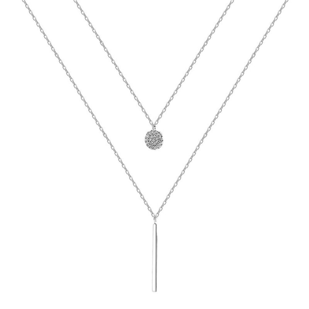 Vòng cổ 2 lớp bạc 925 mặt tròn bằng hợp kim đính đá zicron lấp lánh nhiều màu sắc phong cách thời trang