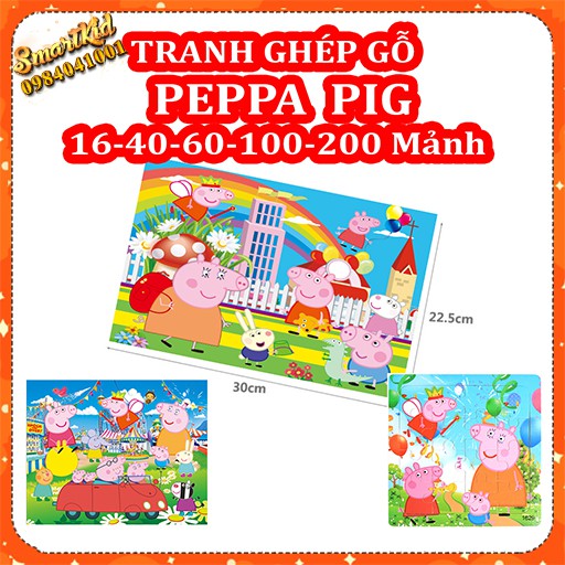 Tranh Xếp Hình Heo Peppa Pig 9 16 40 60 100 200 Mảnh Bằng Gỗ Ghép Hình