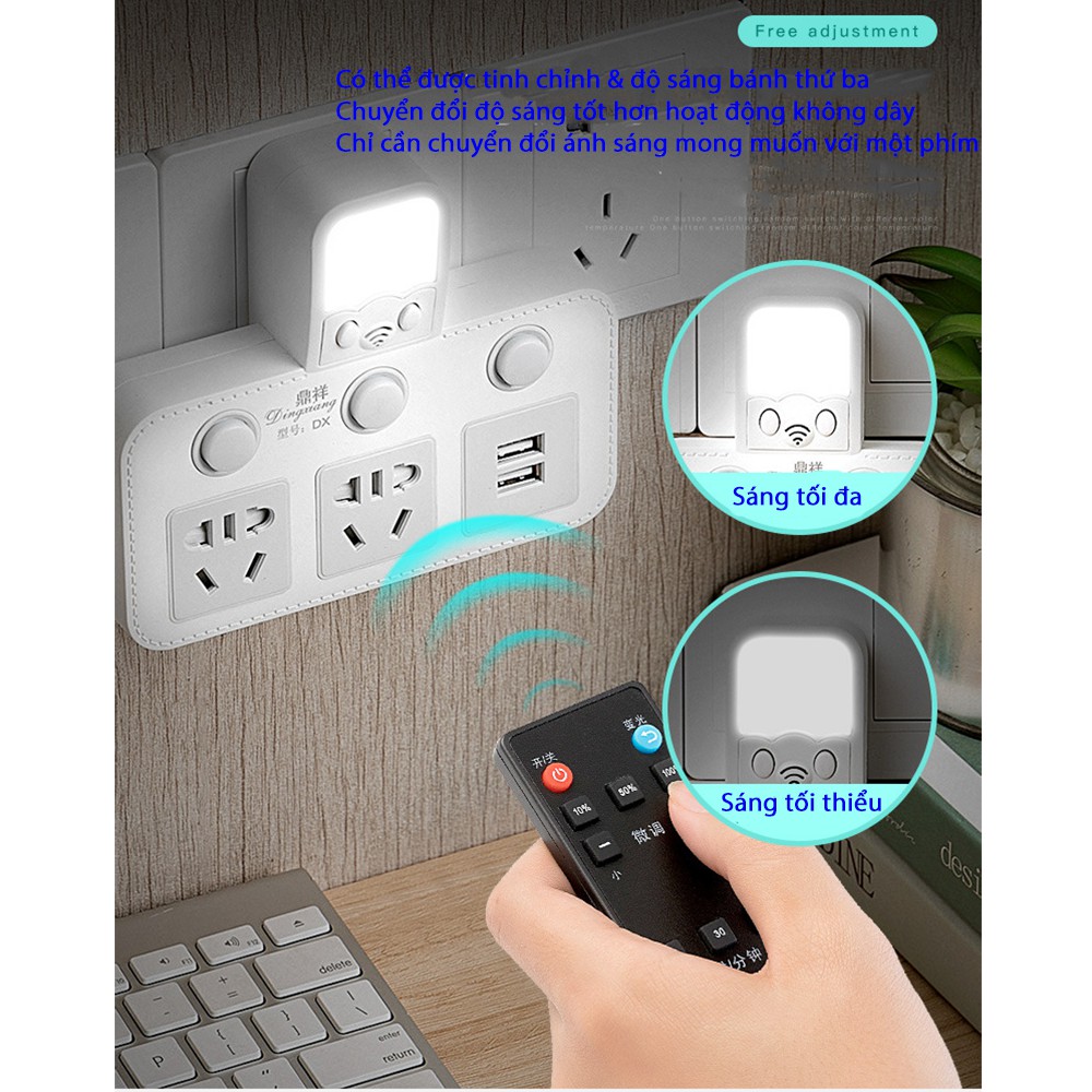 Ổ cắm 2 chân 2 usb có remote điều khiển từ xa - Phích cắm chuyển đổi đa năng thông minh có công tắc riêng phát sáng