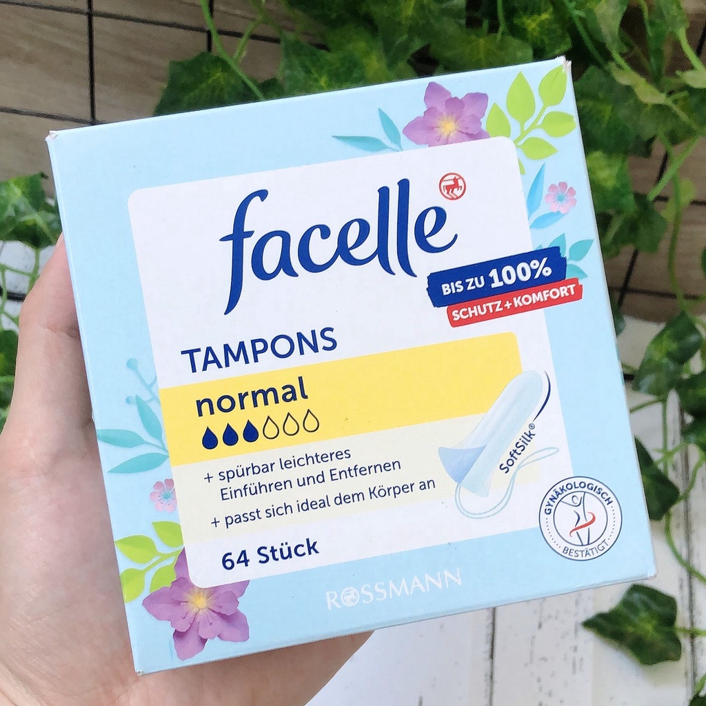 Băng vệ sinh dạng ống Tampon Facelle Đức 3 giọt siêu êm hộp 64 miếng - Hàng nội địa Đức có bill