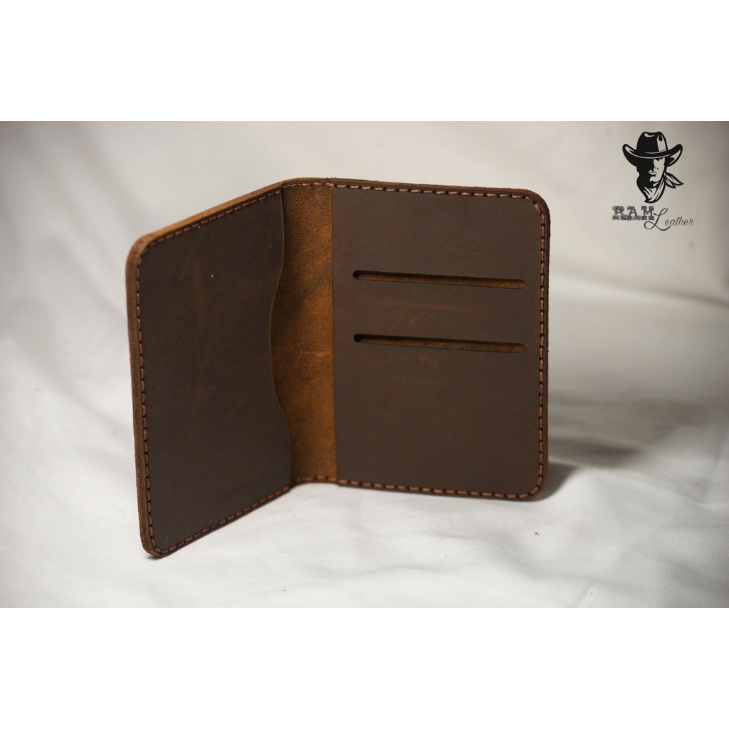 Ví nam Mini Hai Ngăn RAM Leather Da Sáp Ngựa Nâu Đất