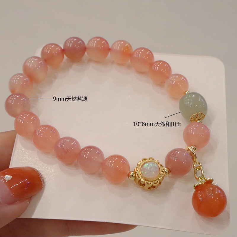 [Hàng Mới] Vòng Đeo Tay Mặt Đá Muối Biển Mã Não Ngọt Ngào Cho Nữ