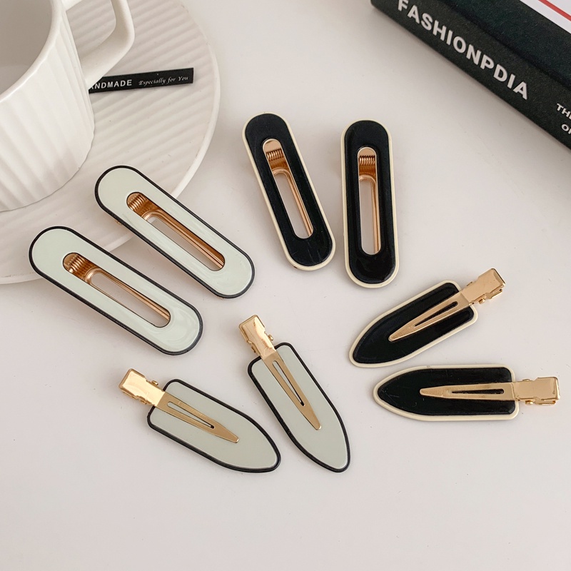 Set 1/2 kẹp tóc resin kẻ caro/viền màu trắng đen thời trang cho nữ
