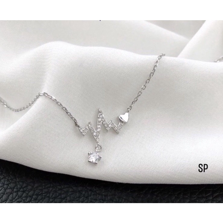 Dây chuyền nữ bạc thật nhịp tim đính đá trắng đẹp - Kho sỉ bạc Nhất Linh