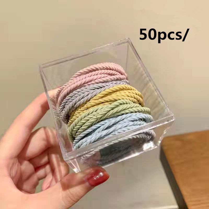 Hộp 50 Dây Buộc Tóc Co Giãn Nhiều Màu Sắc Phong Cách Hàn Quốc