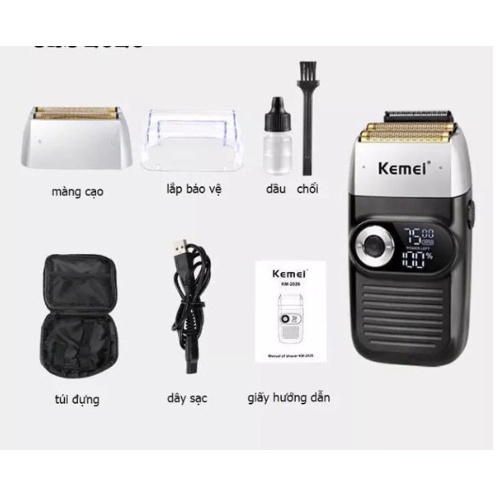 ✨Bảo hành 12 tháng✨ Máy cạo râu Kemei-2026 lưỡi kép có 3 mức tốc độ màn hình LCD, động cơ mạnh mẽ tặng dao dạo alin