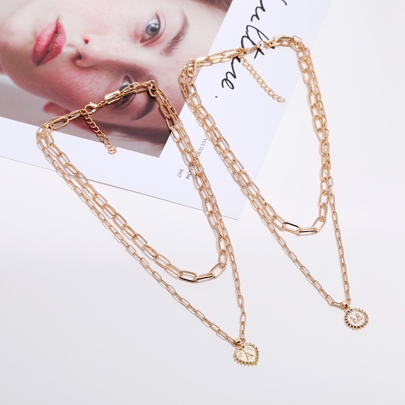 vòng cổ đôi phong cách , set dây chuyền cặp hàn quốc