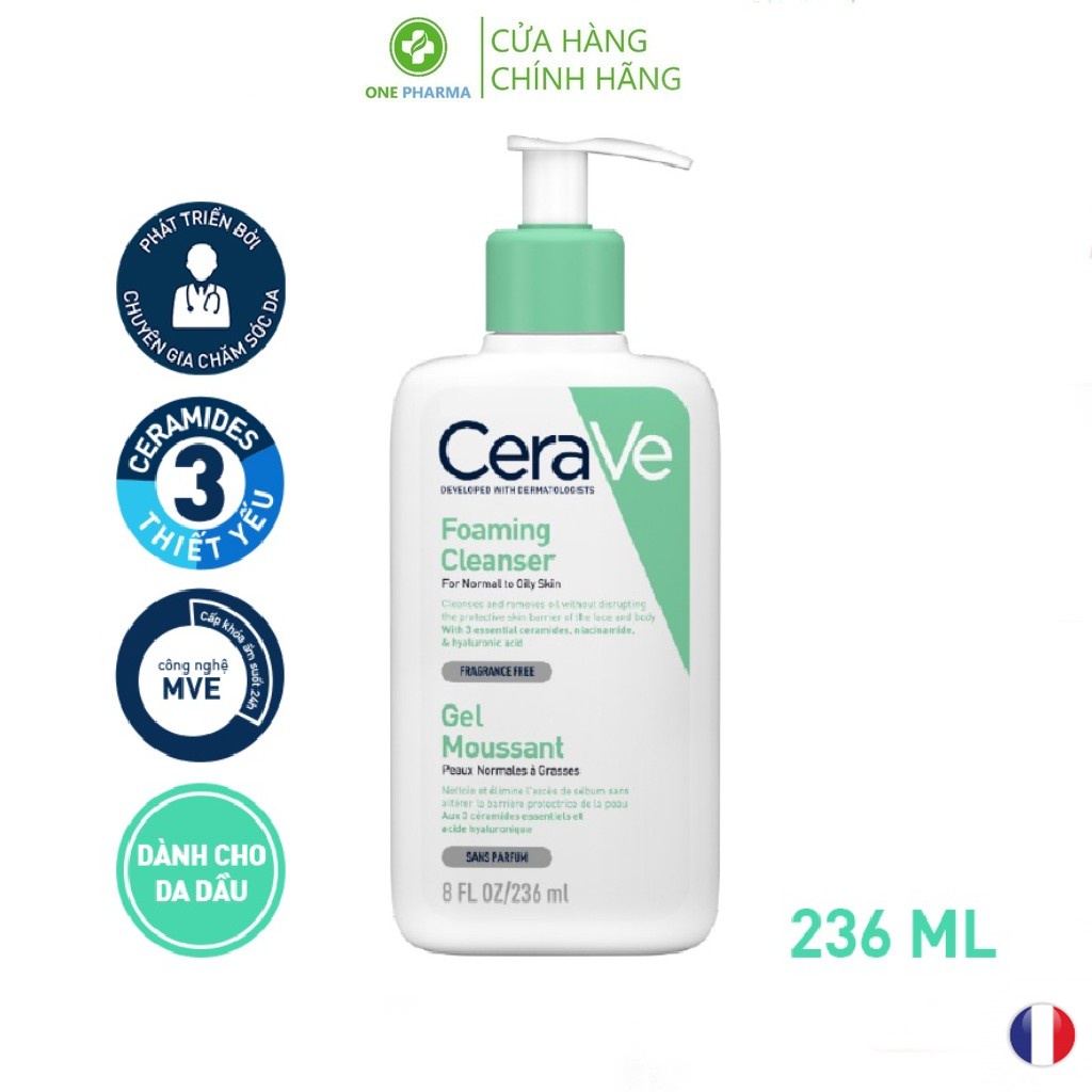 Sữa rửa mặt CeraVe dành cho da thường và da dầu CeraVe Foaming Facial Cleanser 88ml, 236ml, 473ml (Bản Pháp)