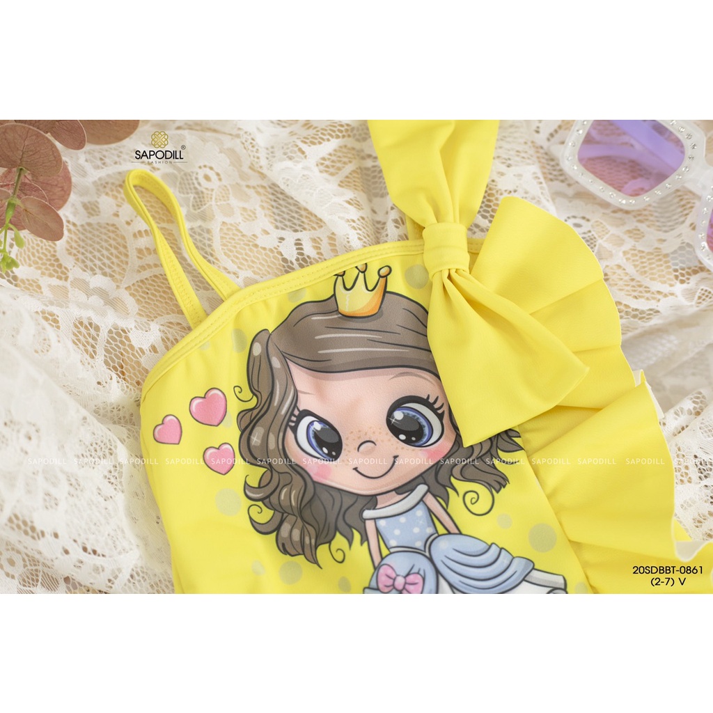 ĐỒ BƠI BIKINI BÉ GÁI ĐÍNH NƠ NGỰC IN CÔNG CHÚA 8-25KG