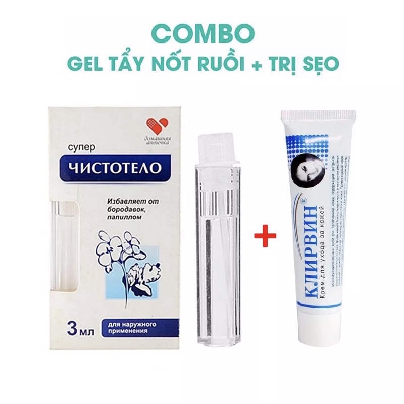 Gel tẩy nốt ruồi mụn cóc và kem sẹo Klirvin Nga