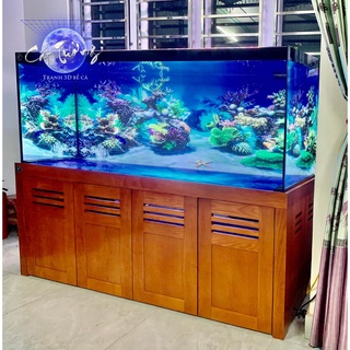 tranh 3d. tranh dán bể cá thủy sinh, bể cá rồng (tranh lưng)