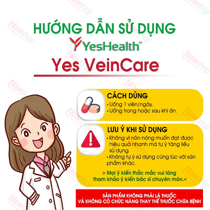 Viên uống tăng sức bền thành mạch Yeshealth Yes VeinCare USA giúp ngăn ngừa và làm giảm triệu chứng suy giãn tĩnh mạch