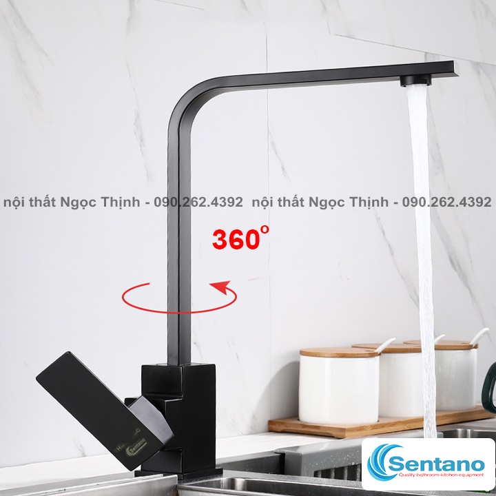 [VÒI ĐẸP SIÊU BỀN] Vòi rửa chén (bát) NÓNG LẠNH NANO Đen kiểu Vuông Dẹp xoay 360 SENTANO lớp nano đen mịn