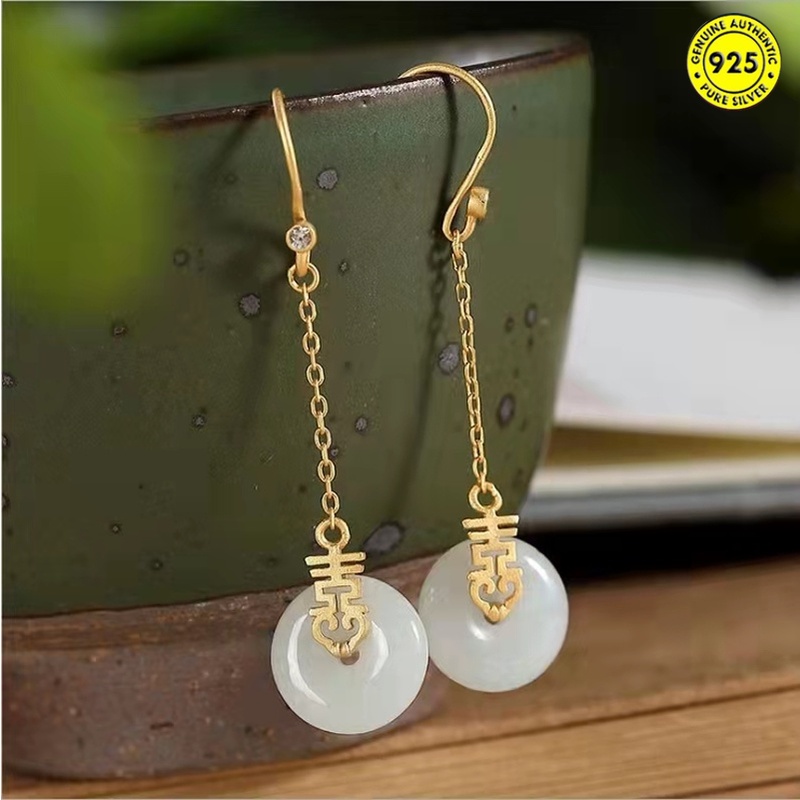 Khuyên tai đính đá ngọc bích thời trang nữ