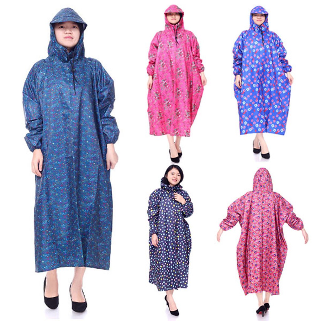 Áo Mưa Bít Vải Dù 1m4 Hoa, Sọc Caro Không Thấm Nước ( Không Xẻ Tà ) - hàng cao cấp