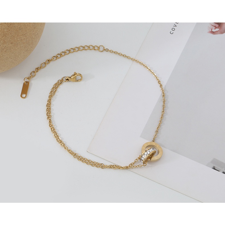 Lắc chân titan nữ la mã lồng đá zircon TT944 O1-310A - CAM KẾT KHÔNG GỈ, KHÔNG BAY MÀU - BẢO HÀNH 12 THÁNG.