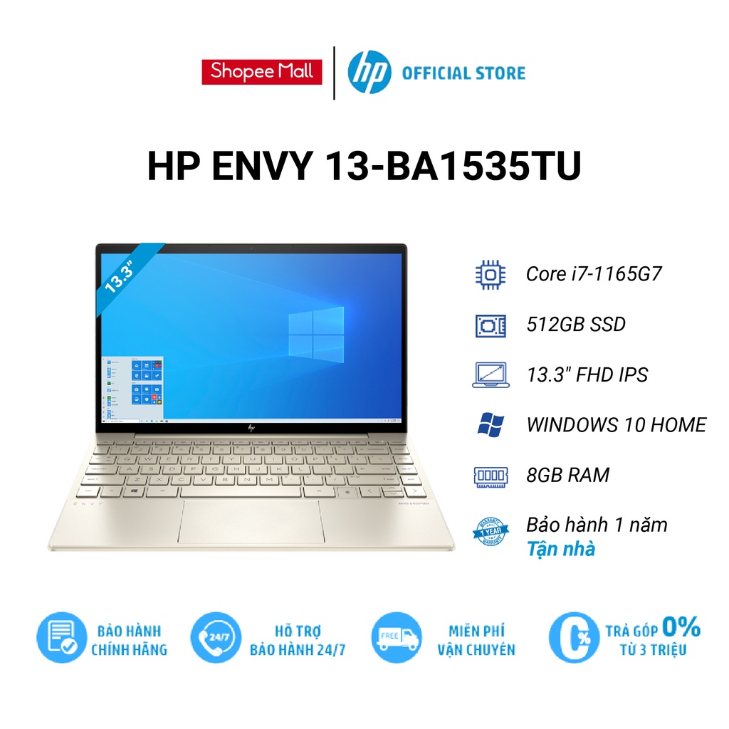 [Mã Voucher ELHP10] Laptop HP Envy 13-ba1535TU i7-1165G7|8GB RAM|512GB SSD|Intel Iris Xe Graphics|13.3FHD|Win10|VÀNG