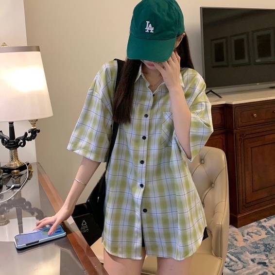 【ZHELIHANGFEI】Áo Sơ Mi Tay Ngắn Dáng Rộng Họa Tiết Sọc Theo Phong Cách Nhật Bản Dễ Phối Đồ