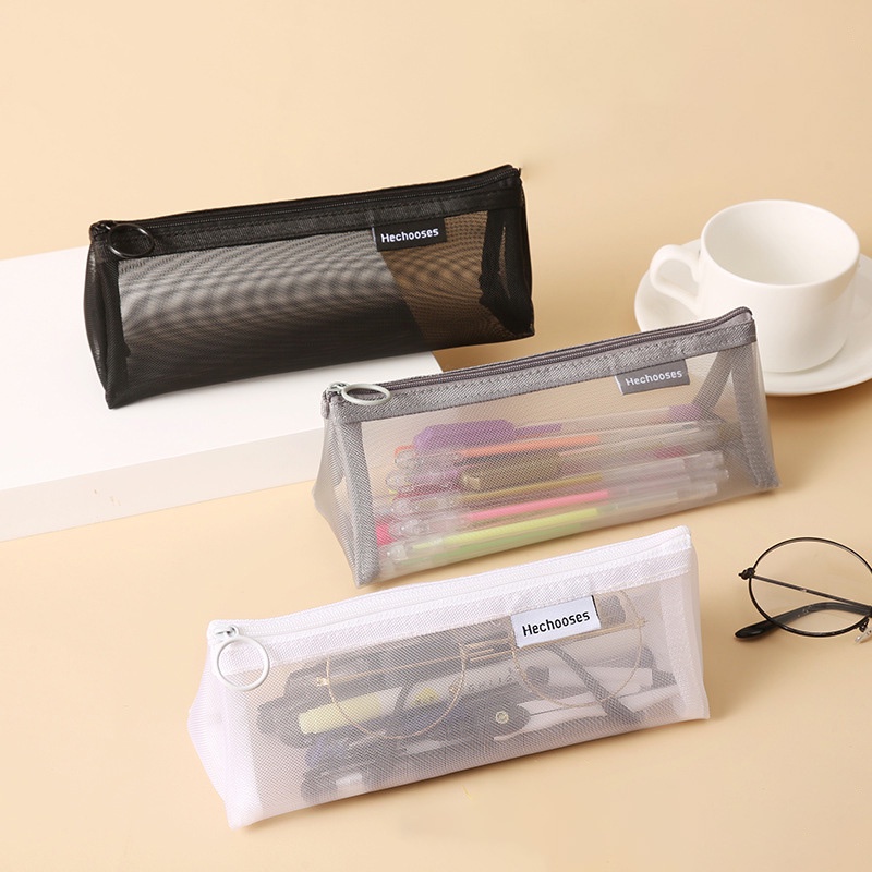 Túi Lưới Trong Suốt Ba Chiều Hình Tam Giác Sức Chứa Lớn Đựng Bút Chì