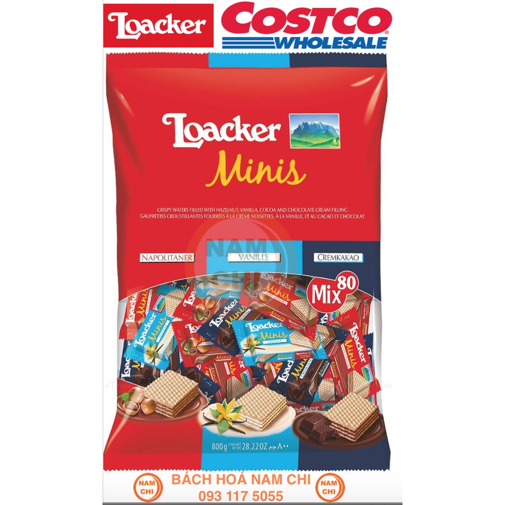 BÁNH XỐP NHÂN KEM LOACKER MINIS TÚI 800G MIX 80 BÁNH CHUẨNN COSTCO