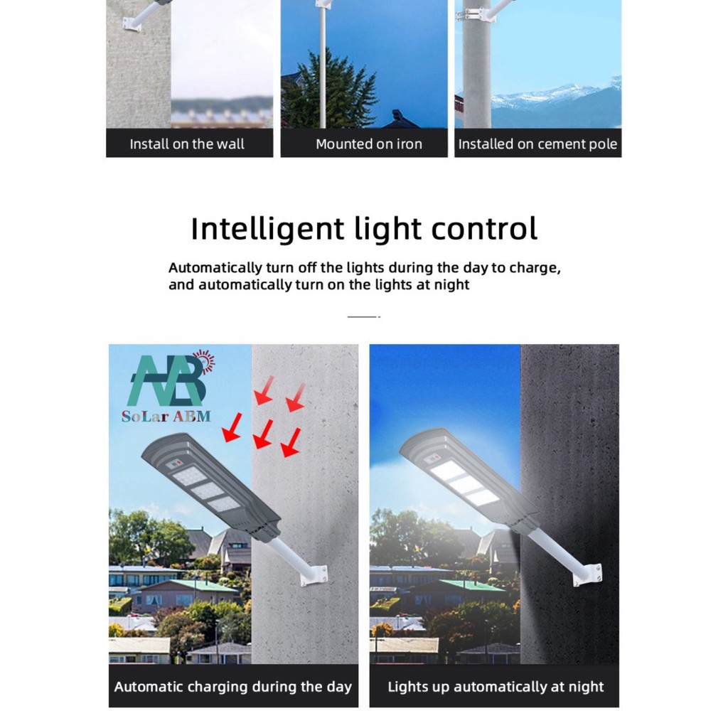 150W Đèn Đường Tấm Pin Liền Thể Năng Lượng Mặt Trời , Cảm Biến Chuyển Động , IP67 Chống Nước ABM Solar
