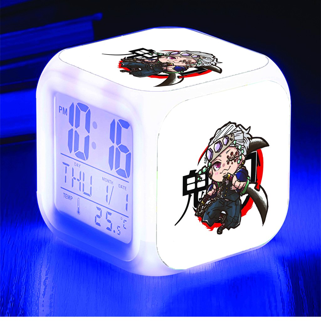 Đồng hồ báo thức để bàn in hình KIMETSU NO YAIBA Thanh Gươm Diệt Quỷ LED đổi màu chibi anime M4