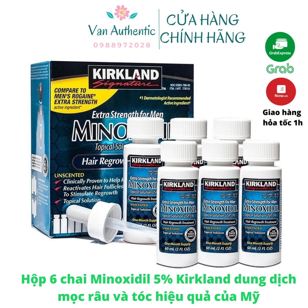 Minoxidil 5% Dạng Lỏng Mọc Râu Tóc Kirkland Mỹ (1 Hộp 6 lọ) bán sỉ