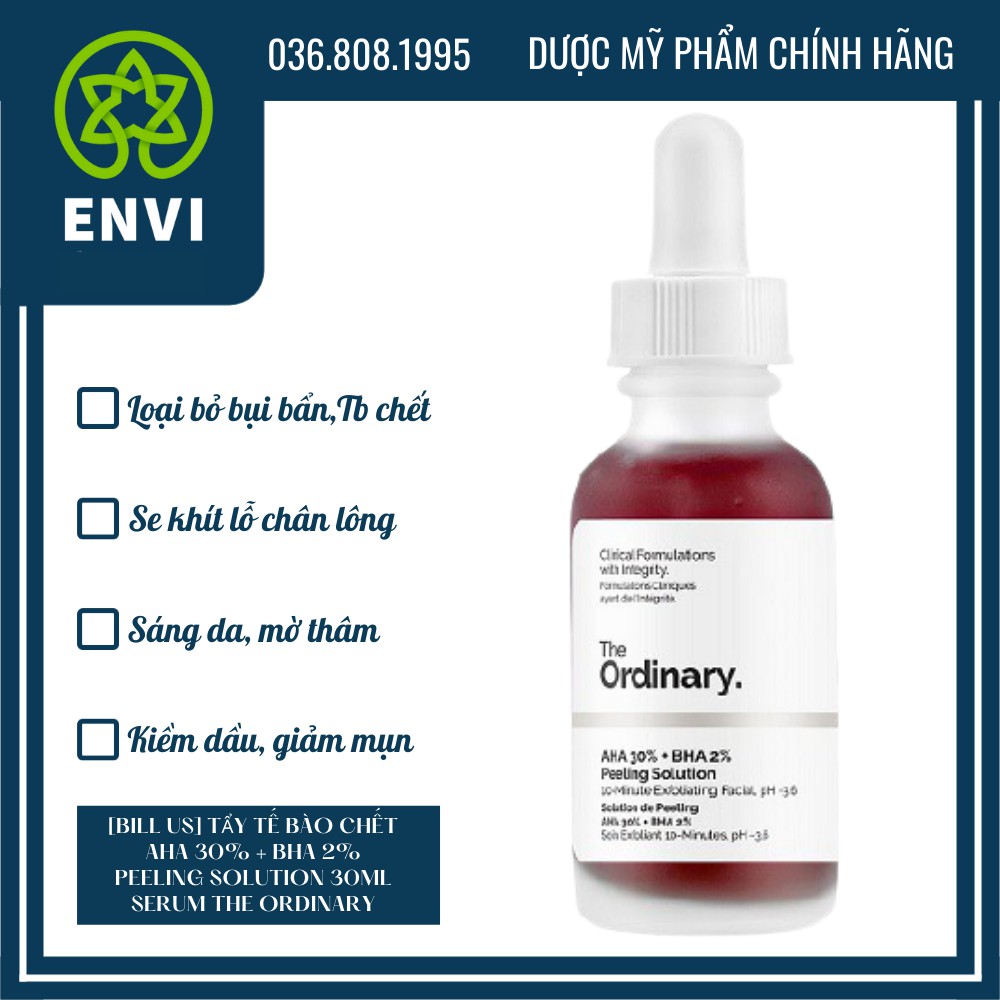 [Bill US] Tẩy tế bào chết AHA 30% + BHA 2% Peeling Solution 30ml - serum The Ordinary | BigBuy360 - bigbuy360.vn