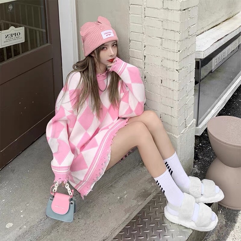 Áo len nữ caro retro dễ thương siêu hot