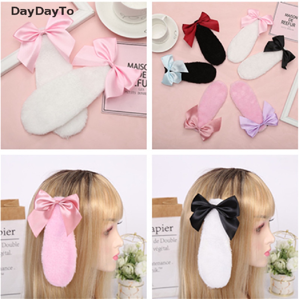 Kẹp Tóc Tai Thỏ Phối Ruy Băng Màu Sắc Ngọt Ngào Phong Cách Lolita