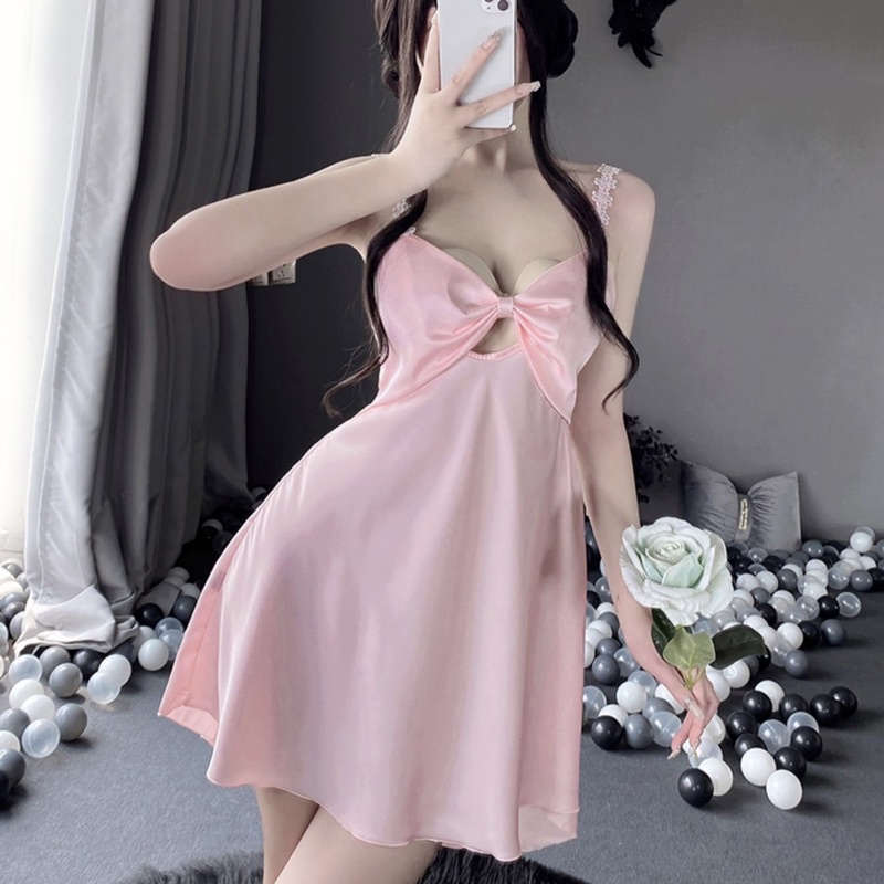 LL2556 - &lt;Đen/Hồng/Xanh&gt; Váy Ngủ Baby Thắt Nơ Gợi Cảm Cho Nữ