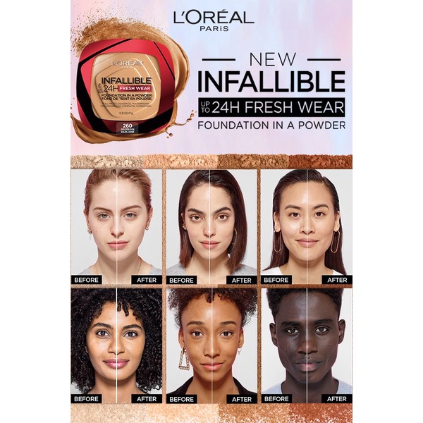 Phấn Nền Kiểm Soát Dầu Không Thấm Nước Không Xuống Tone Đến 24h L'OREAL Infallible 24h Fresh Wear Powder Foundation