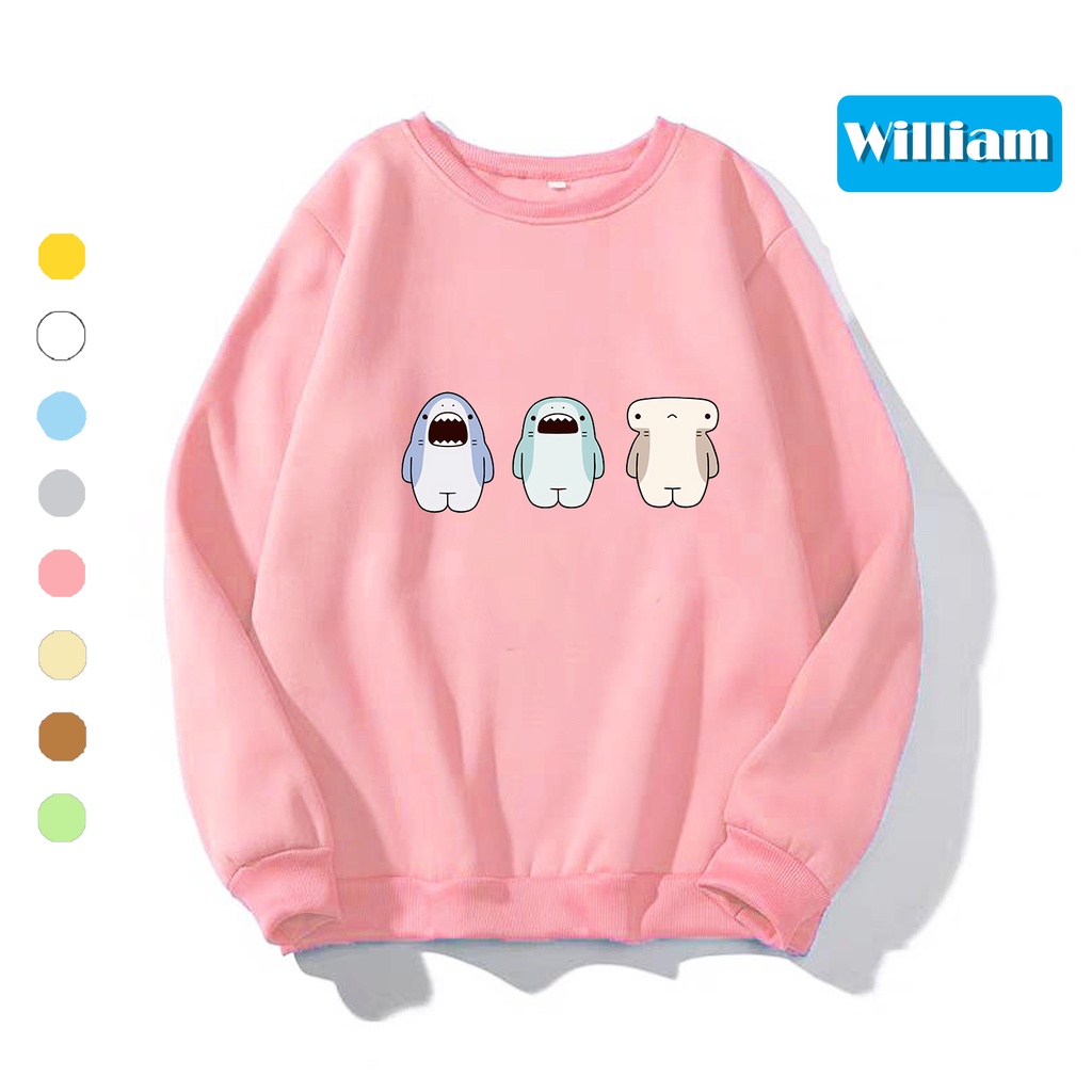 Áo sweater nam nữ in hình Cá Mập dễ thương, chất nỉ dày dặn, hợp làm áo cặp William - DS141