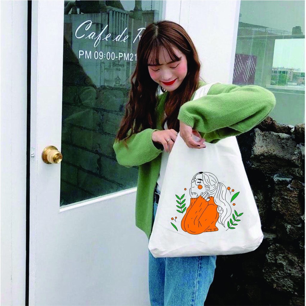 Túi tote vải bố đựng đồ canvas in hình cô gái cực xinh
