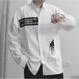 [CÓ SẴN - ẢNH THẬT] Áo sơ mi trắng hoạ tiết nam nữ phong cách ulzzang Hàn Quốc
