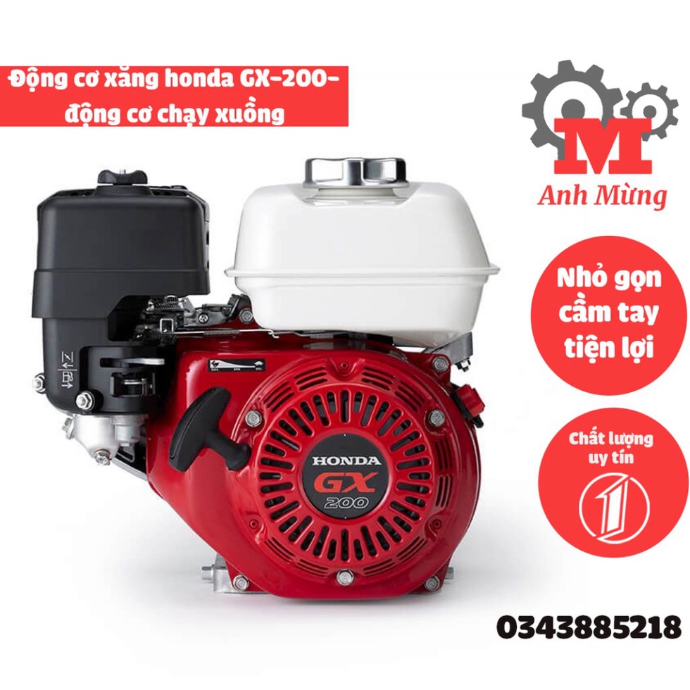 Động cơ xăng Honda GX-200, động cơ chạy xuồng, thiết kế cần giật tiện lợi