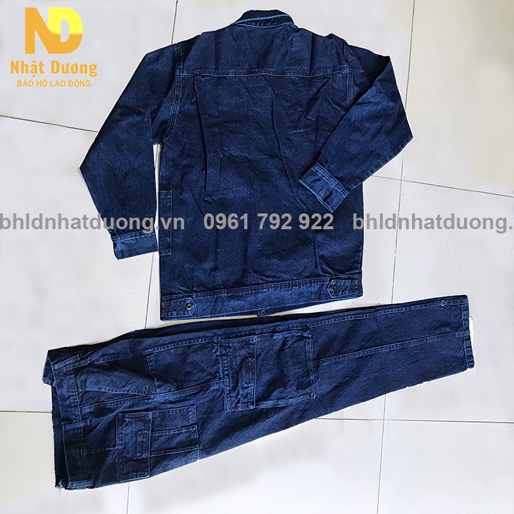 Quần áo bảo hộ lao động cho thợ hàn thợ điện vải jean bò loại cao cấp, Đồ thợ hàn Nhật Dương áo dài tay quần túi hộp