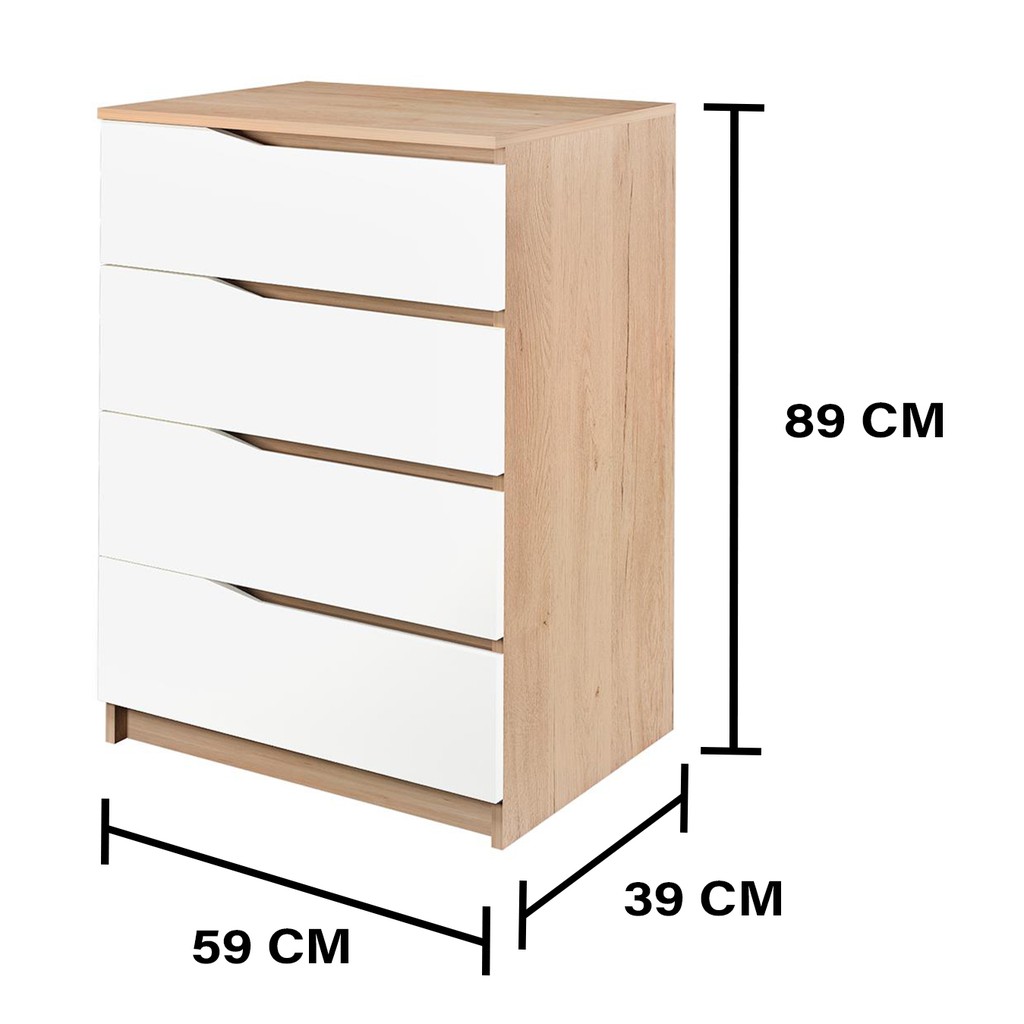 HomeBase by HomePro Thailand FURDINI Tủ gỗ 4 ngăn Thái Lan W59xD39xH89CM màu trắng/gỗ sồi | BigBuy360 - bigbuy360.vn