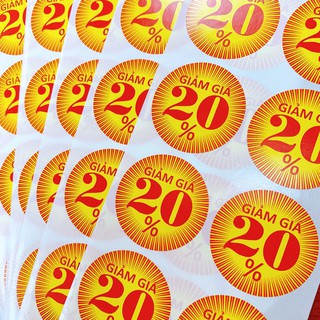 Tem khuyến mãi, giảm giá  20% kích thước 40*40mm 200 tem, 500 tem, 1000 tem