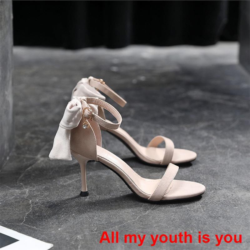 [Spot real shot 💕]dép nam   Net red stiletto sandals female 2021 new wild summer black small CK one word buckle fairy high heels