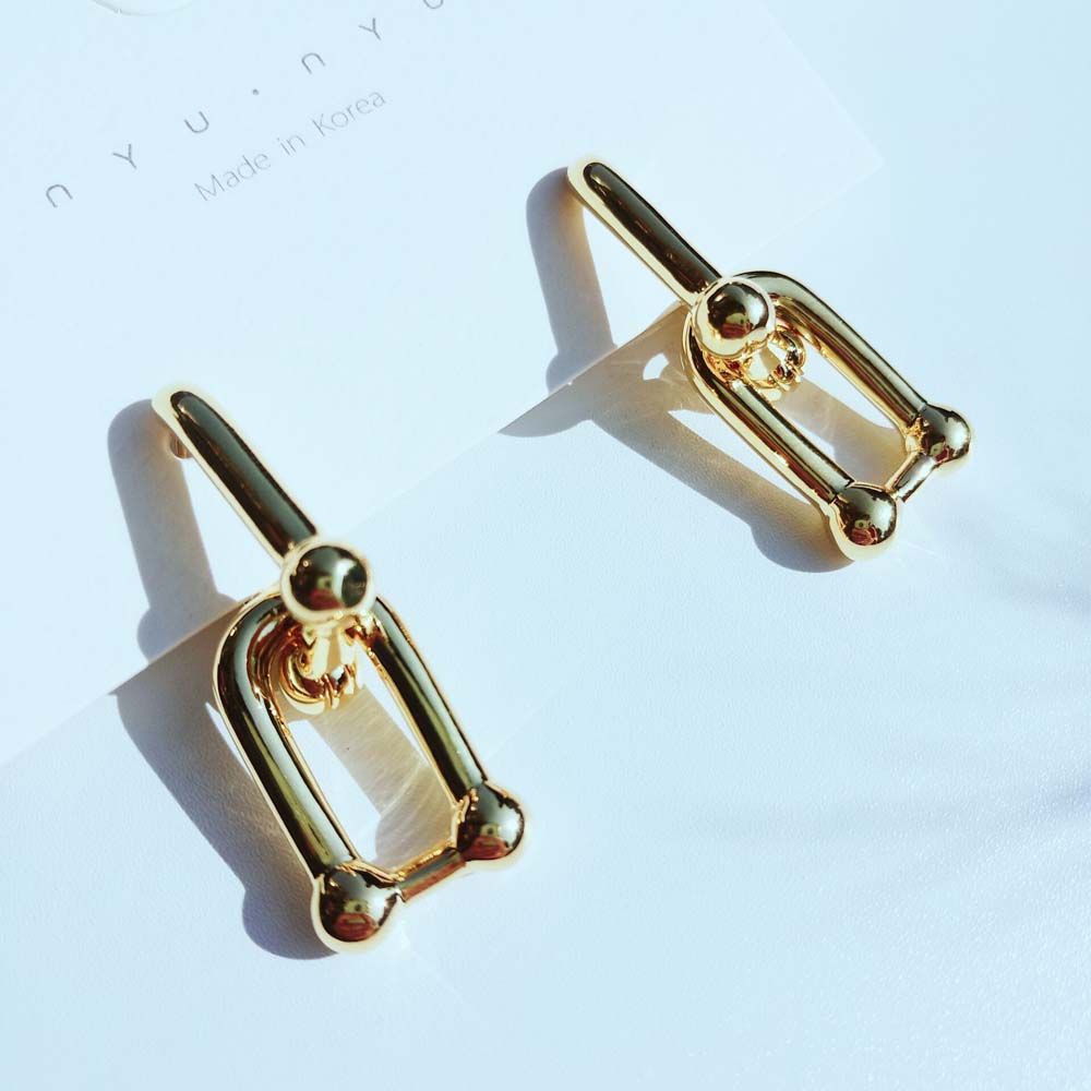 Bông tai dạng hạt bằng đồng thau hình ổ khóa nhiều màu thời trang nữ