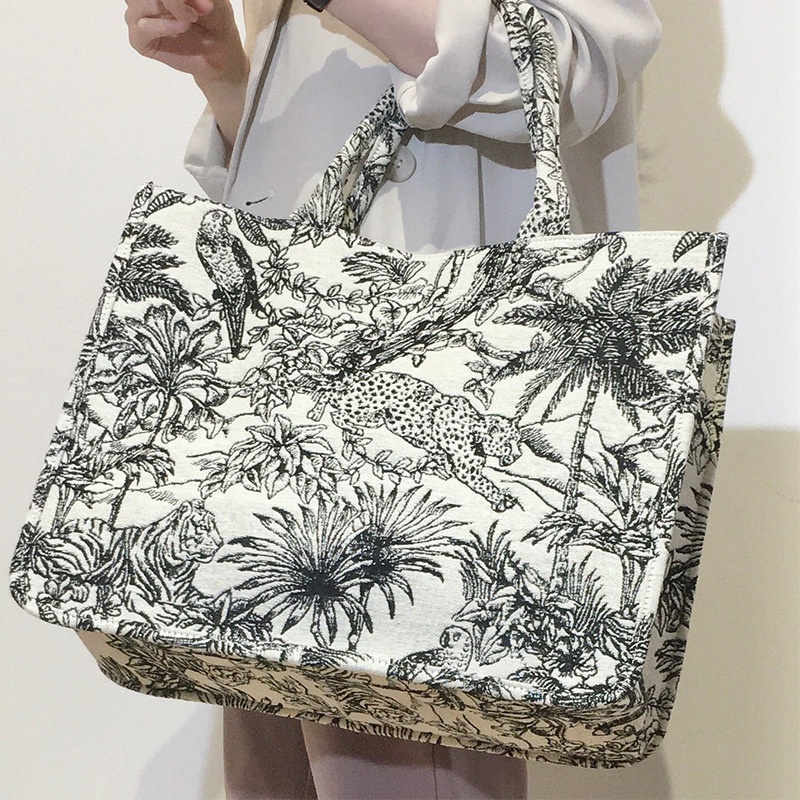 Túi Xách Tote Vải Cotton Lanh Cỡ Lớn Thêu Họa Tiết Đính Ngọc Trai Thời Trang Mới